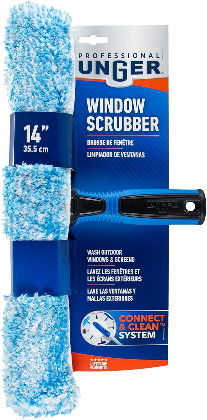 Unger Professional Connect and Clean 14" Window Scrubber Washer for Glass Cleaning, Commercial and Residential Washing, Multipurpose Tool