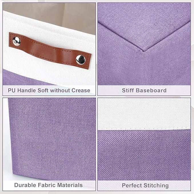 Collapsible Fabric Storage Cubes 11x11 Cube Storage Bins, Purple&White