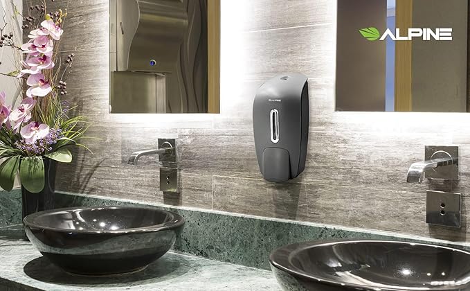 Manual Soap Dispenser Wall Mount - Commercial Soap Dispenser Wall Mounted for Liquid Soap & Hand Sanitizer in Bathroom, Kitchen, Businesses Refillable Large 800 ml Capacity - Grey by Alpine Industries
