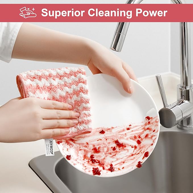 JOYMOOP 108 Packs Microfiber Cleaning Cloths, 10" x 10" Reusable Kitchen Towels, Lint-Free Cleaning Rags, Super Absorbent Cleaning Cloths for Kitchen, Car, and Household Cleaning, Pink