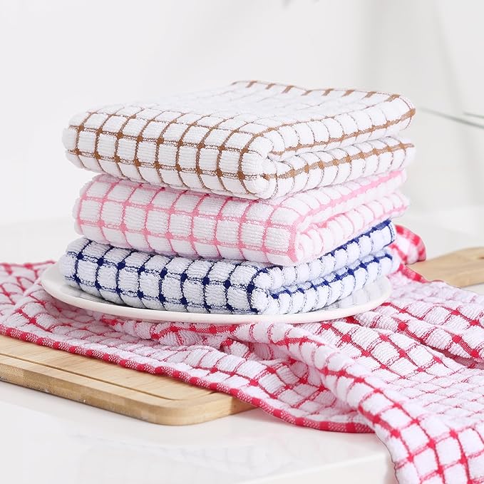 Kitinjoy Cotton 16 Pack Kitchen Towels and Dishcloths Sets, 16 x 25 Inch & 12 X 12 Inch Dish Towels Bulk, Super Soft and Absorbent Hand Towels for Kitchen Drying, Blue