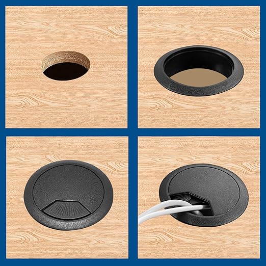 Surf turtle 6 Pack 2 Inch Black Desk Grommets, Flexible Cable Cord Hole Cover for Home Office Desk Table Cabinet Wire Management