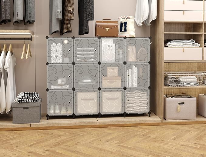12 Cube Storage Organizer with Doors, DIY Plastic Closet Shelf