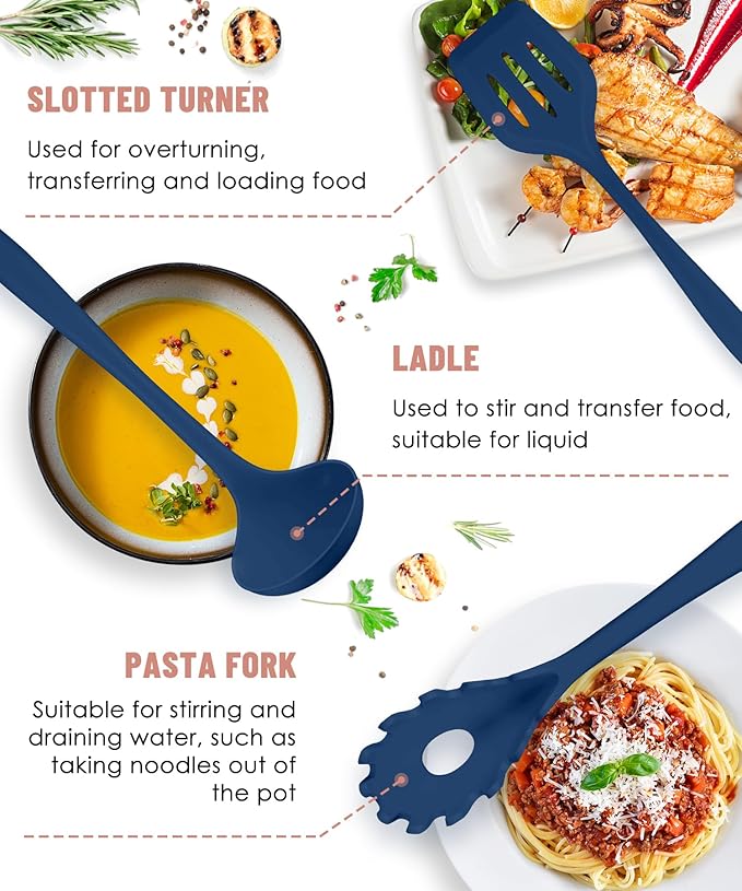 Kitchen Utensils Set-12 Pieces Silicone Cooking Utensils Set (Dishwasher Safe) 392°F Heat Resistant Spatula Set,Kitchen Utensil Set for Nonstick Cookware,Best Kitchen Tools with Holder
