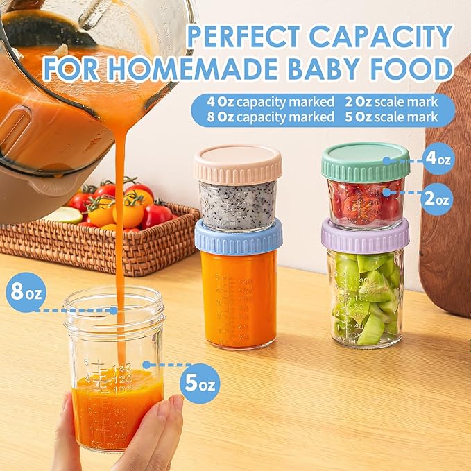 DRKIO 6 Baby Food Jars - 4 & 8 oz, Leak Proof Storage