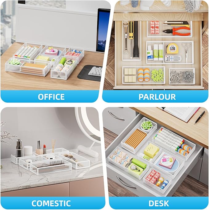 5 Pack Desk Drawer Organizer Set, White