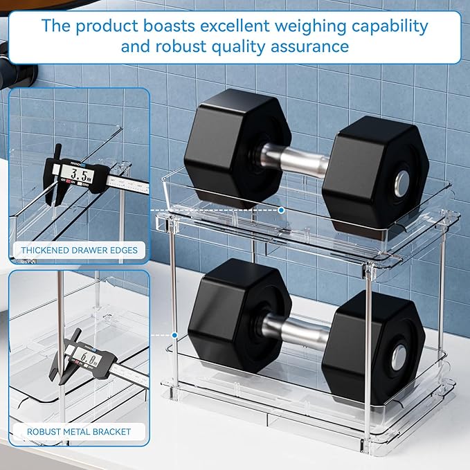 2 Pack 2 Tier Pull Out Drawers for Medicine Cabinet Organizer