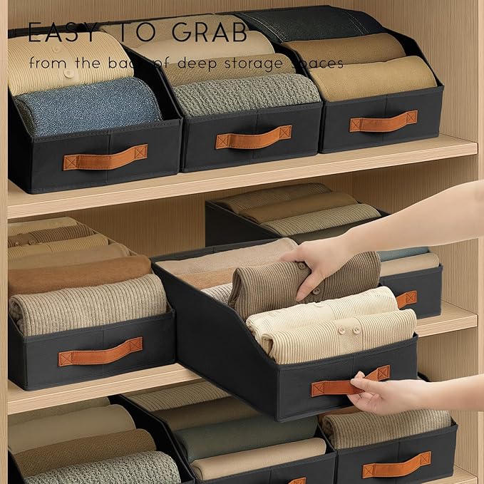Homsorout Fabric Storage Bins for Organizing - 4 Pack Large Trapezoid Collapsible Storage Bins with Front Handle