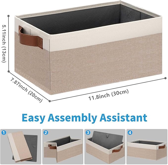 GhvyenntteS Small Fabric Storage Bins 12 Pack, 11.8" x 7.87" x 5.11" Storage Basket with Leather Handles, Closet Storage Bins for Shelves, Storage Baskets for Shelves, DVD Storage (Pink/White)