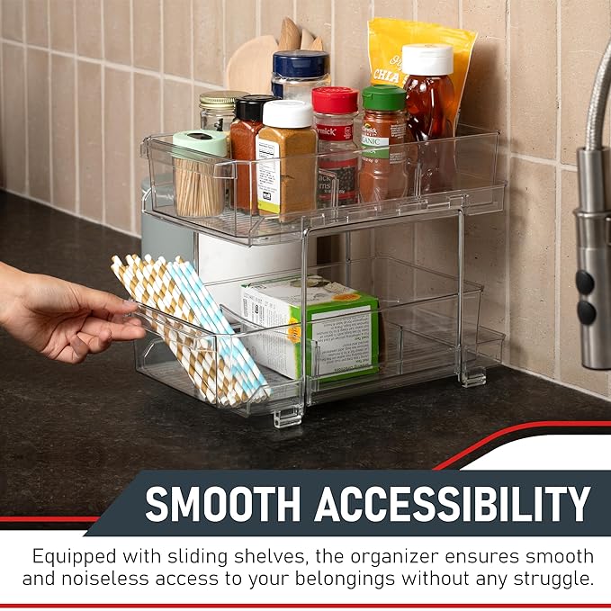 2-Tier Clear Pull-Out Drawer Organizer, Sleek, Medicines & Snacks
