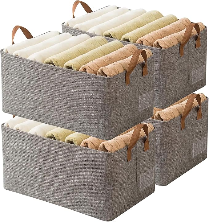 Linen Closet Organizer Storage Bin with Steel Frame, 23L Gray