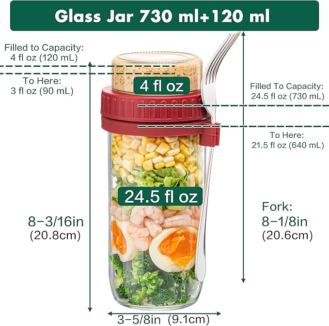 Danmu 24 oz Glass Meal Prep Containers 4-Pack with Lid & Dressing Cup