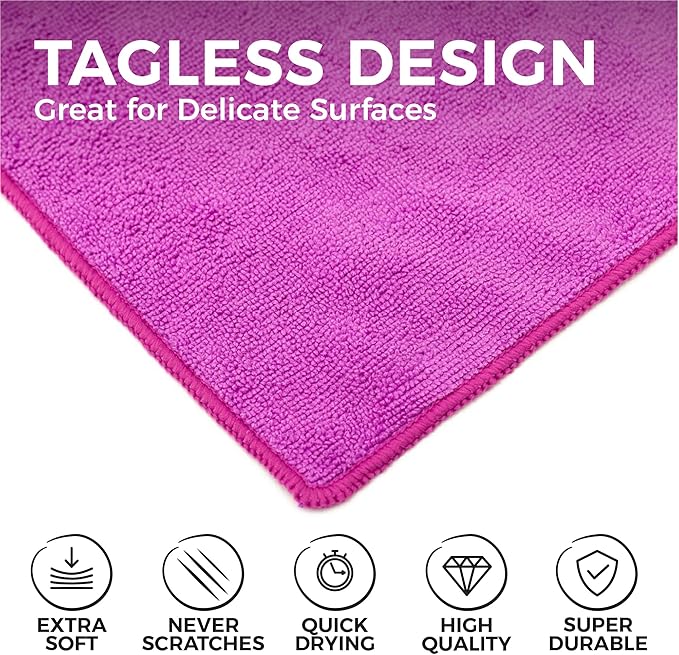 The Rag Company - All-Purpose Microfiber Terry Cleaning Towels - Commercial Grade, Highly Absorbent, Lint-Free, Streak-Free, Kitchens, Bathrooms, Offices, 300gsm, 12in x 12in, Lavender (12-Pack)
