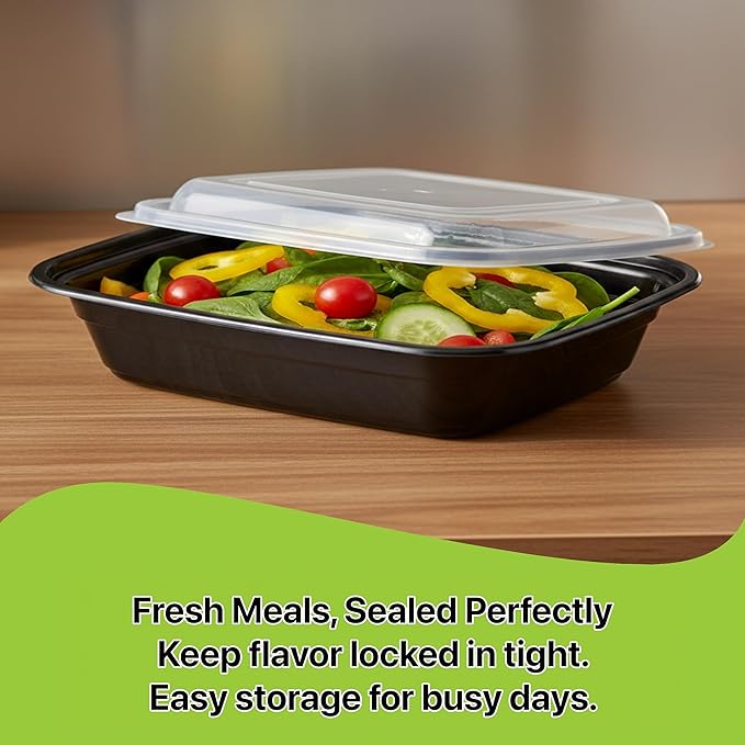 Meal Prep Containers [50 Set] x [24 oz] with Lids, 1 compartment, Stackable, Reusable, Leakproof, Food Safe, Microwave, Freezer & Dishwasher Safe for Food Prep Storage Bento (50 Set, 24 oz)