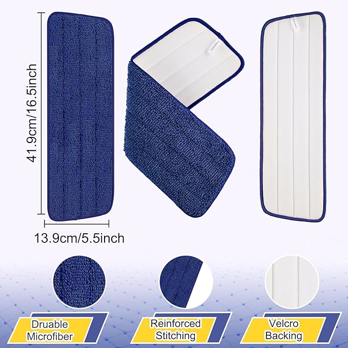 16.5 Inch Reusable Mop Pads Microfiber Spray Mop Replacement Heads for Wet/Dry Mops Compatible with Bona Floor Care System (6 Pack)