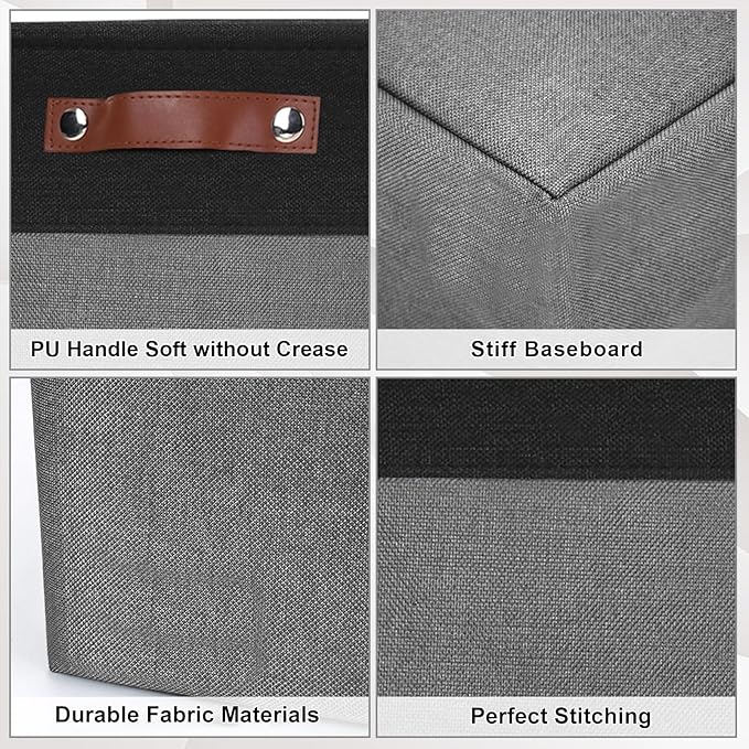 Large Fabric Storage Baskets, 50L Storage Bins, Gray&Black