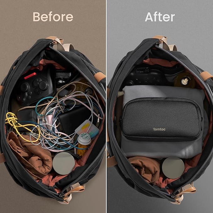 tomtoc Electronics Organizer Travel Case, Water Resistant Travel Bag Cable Organizer for Essentials, Tech Pouch Accessories Carry Storage for Cord, Phone, Cables, Airpods, USB Flash Drive, Daily Items