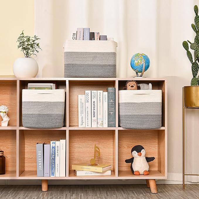 Storage Baskets for Organizing Shelves, Gradient Grey