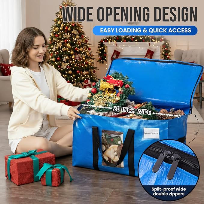 TAILI Extra Large Moving Bags, 8 Pack Blue Heavy Duty Totes For Storage with Visible Window, Wrap Around Handles, Storage Bags for Space Saving