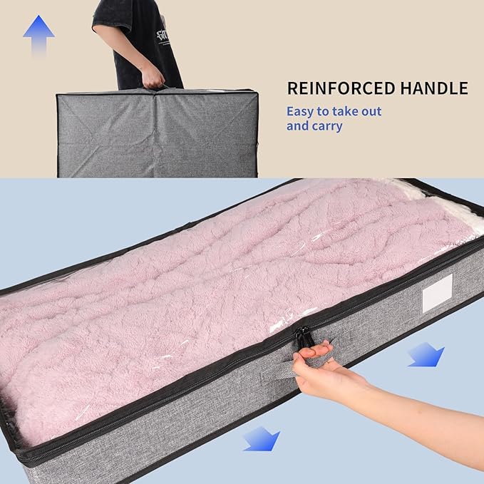 Fixwal 2 Pack Under Bed Storage Containers, Below 4.5 Inches Low Profile Underbed Organizer Clothes Storage with Sturdy Sidewalls and Bottom