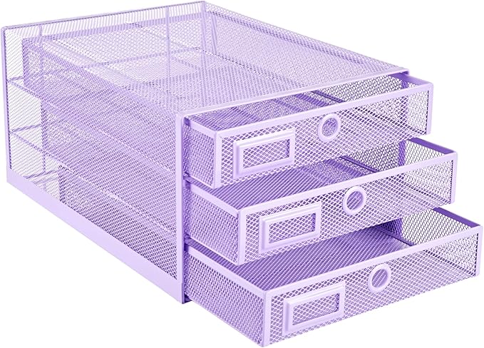 Annova Desk Organizer Wire Mesh 3 Tier Sliding Drawers Paper Sorter/Multifunctional/Premium Solid Construction for Letters, Documents, Mail, Files