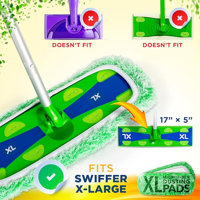 VanDuck XL Dust Mop Pads Compatible with Swiffer XL (4 Pack) - Extra Large Dry Pads Refills - Microfiber Covers Reusable Mop Heads (Handle is Not Included)