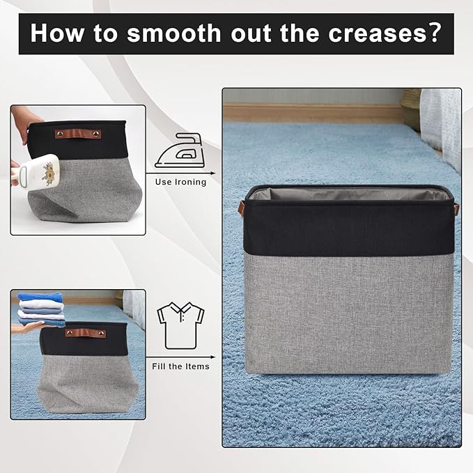 Large Fabric Storage Baskets, 50L Storage Bins, Gray&Black