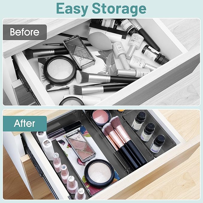 WOWBOX 25 PCS Plastic Drawer Organizer Set, Desk Drawer Divider Organizers and Storage Bins for Makeup, Jewelry, Gadgets for Kitchen, Bedroom