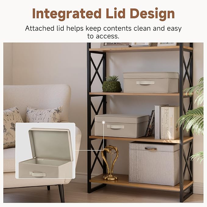 Small Storage Boxes with Lids, Stackable Fabric Storage Bins with Handles