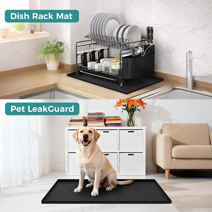 URMONA 22" x 22" Waterproof Silicone Mat in Multiple Sizes & Colors, Under Sink Mat for Kitchen & Bathroom, Pet Food Pad for Dogs & Cats, Kitchen Cabinet Liner, Multi-Purpose for Storage(Beige)