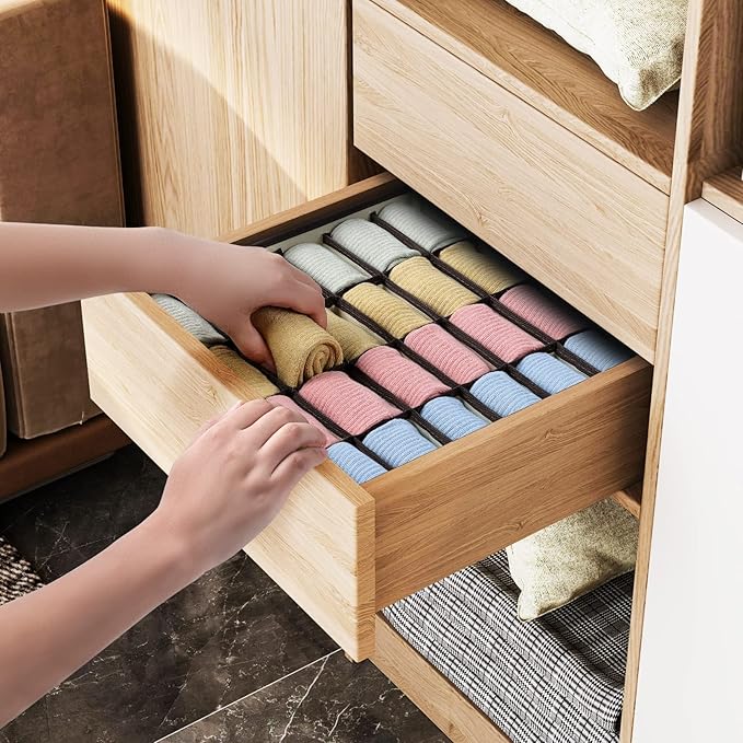 Joyoldelf Drawer Organizer 2 Packs, 24 Cell Collapsible Closet Cabinet Storage Boxes for Underwear, Socks, Bra, Handkerchiefs, Ties, Belts