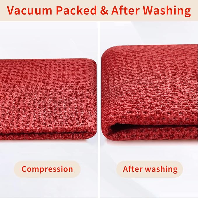 Homaxy 100% Cotton Waffle Weave Kitchen Dish Cloths, Ultra Soft Absorbent Quick Drying Dish Towels, 12 x 12 Inches, 8-Pack, Brick Red