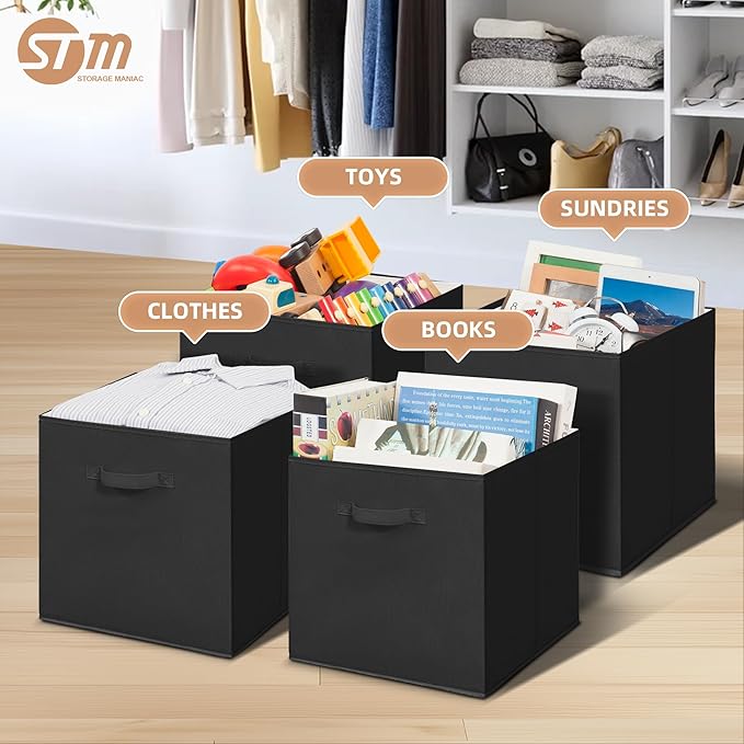 STORAGE MANIAC Storage Cubes, 13 Inch Collapsible Storage Bins with Handles, 4 Pack Fabric Foldable Bins for Organization