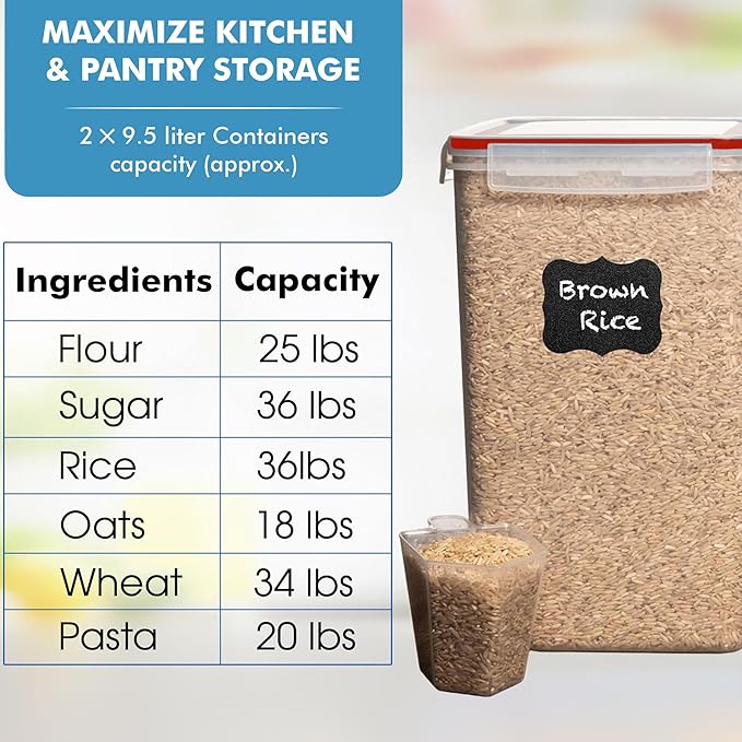 Shazo 2 PC (9.5L | 321 Oz) Extra Large Bulk Food Storage Containers with Airtight Lids for Flour, Sugar, Rice, Cereal & Pasta - Leakproof