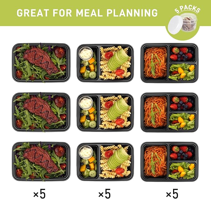 LISI 100-Piece Meal Prep Containers, 33oz Large Food Storage Containers with lids with 1, 2, 3-Compartment, Freezer Safe To-Go/Take-Out Boxes