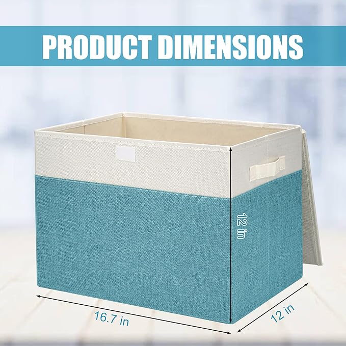 Large 17" 42 Quarts Collapsible Stackable Storage Bins with Lids [3-Pack] Foldable Fabric Linen Storage Boxes Cube