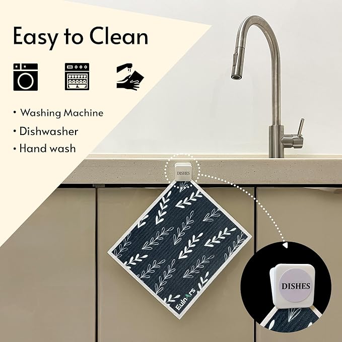 Eulnars Swedish Dishcloths, 8 Pack Reusable Paper Towels with Clips, Quick Drying Dish Towels, Super Absorbent Cellulose Sponge Cloths, No Odor, Kitchen Cleaning Essentials