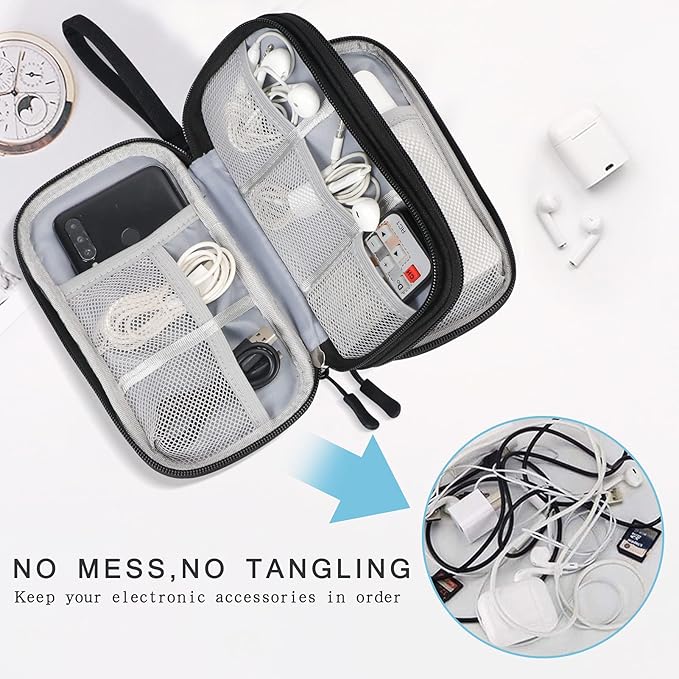 Skycase Electronic Organizer Travel Case - Waterproof Travel Cord Pouches for Organization, Cable Organizer, All-in-One Double Layers Storage Bag for Accessories, Charger, Cable, Black