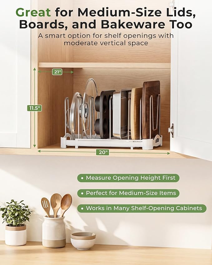 Adjustable Bakeware Organizer Pot Lid Holder Rack for Pots, Pack of 2