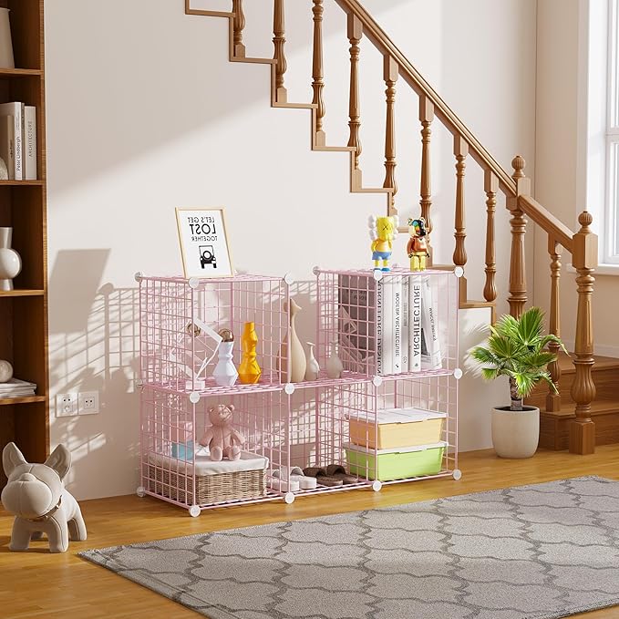 Wire Cube Storage, 6, Cube Organizer Metal C Grids, Pink UWCS3006P