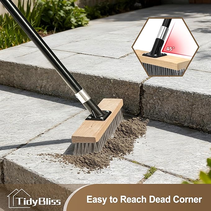 Stainless Steel Wire Scrub Brush with Long Handle, Heavy Duty Stiff Metal Broom Scrubber, Outdoor Moss Removal for Concrete Floor, Deck, Garden, Patio, Roof, Brick, Garage, Swimming Pool