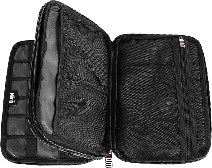 BUBM Double Layer Electronic Accessories Organizer, Travel Gadget Bag for Cables, USB Flash Drive, Plug and More, Perfect Size Fits for iPad Mini (Medium, Black)