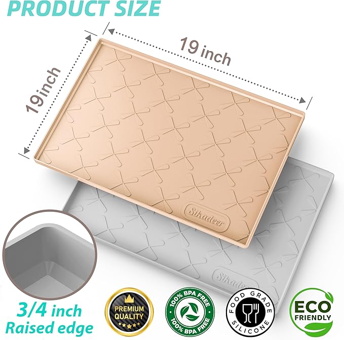 SIKADEER 19" x 19" Under Sink Mat Waterproof, Silicone Mat Kitchen Drawer Shelf and Cabinet Liner, Sink Protector for Kitchen Organizers and Storage, Boot Tray Pet Food Mats