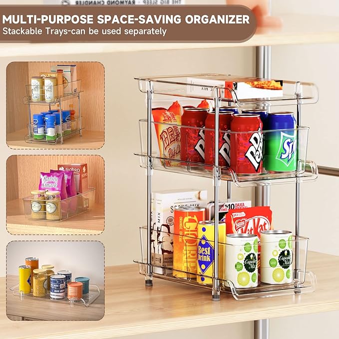 2Set 3 Tier Clear Bathroom Organizer with Dividers
