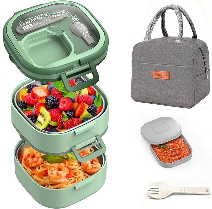 PEDECO Luch Box Set Stackable Stainless Steel Bento Box with Insulated bag,Leak-Proof,2-Tier Bento box