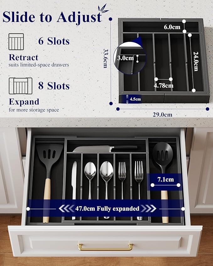 Kitsure Silverware Organizer - Expandable Bamboo Kitchen Drawer Organizer for Cooking Utensils and Cutlery