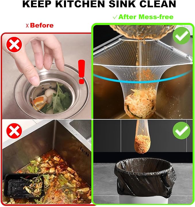 Rust-Resistant Kitchen Sink Strainer Triangular Drain Basket with 200PCS Large Mesh Bags