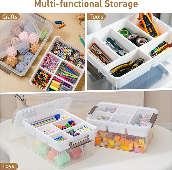 Citylife 17 QT Plastic Storage Box with Removable Tray Craft Organizers and Storage Clear Storage Container for Organizing Bead, Tool, Sewing, Playdoh, 2 Packs