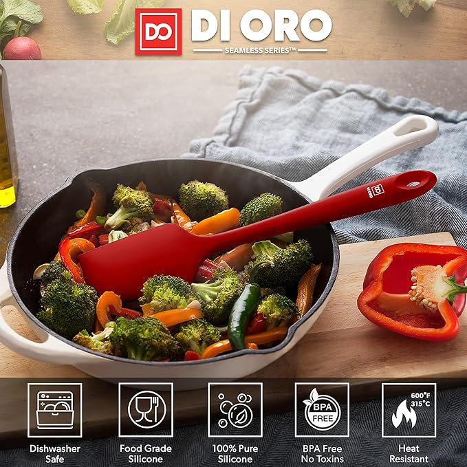 DI ORO® 3-Piece Silicone Spatula Set - 315°C Heat Resistant Non Stick Rubber Kitchen Spatulas for Cooking and Baking - Award-Winning Professional Grade Spatula Set - Best Silicone Utensil Set