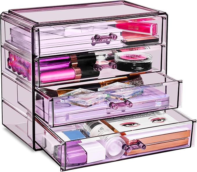 Sorbus Makeup Organizer - 4 Drawer Acrylic Make Up Organizers and Storage for Cosmetics, Jewelry, Beauty Supplies, Clear Makeup Organizer for Vanity, Girl's Room, College Dorm, Counter, Bathroom Sink